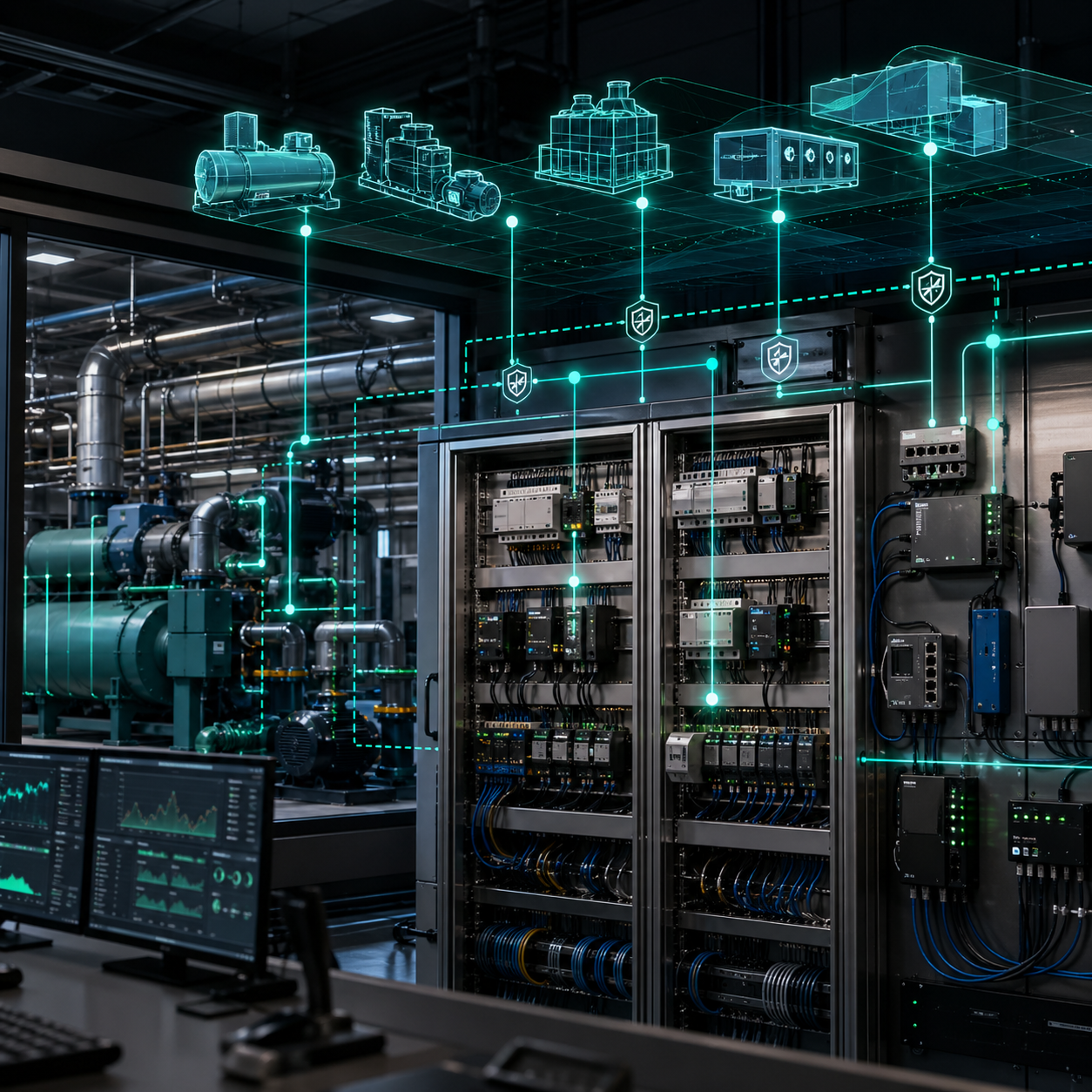BAS supervisory control workflow showing advisory mode, approved writes, operator override, and fallback